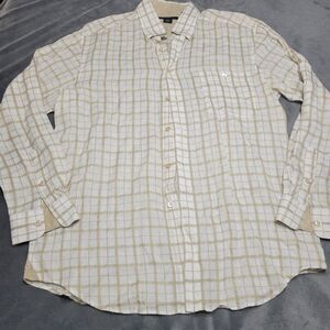 Optimum Uomo Shirt Men L Beige Striped Long Sleeve Spread Collar Button Up Linen